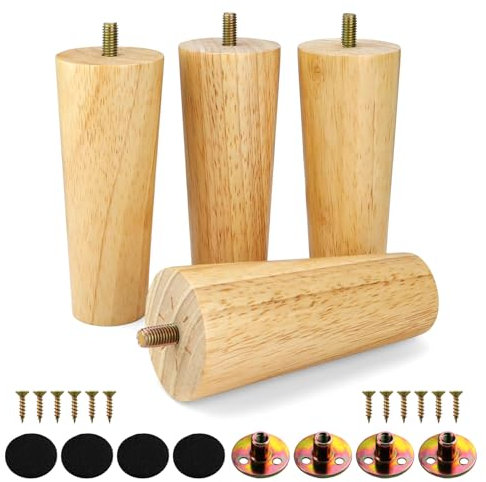 SHENGYIG Möbelfüße 12cm, 4 Stück 450 g schwer Möbelfüße Eiche, Klare Holzmaserung, Mode und Schlicht Solide Holzfüße für Möbel Tragfähigkeit, Geeignet Möbeltische, Sofas, Schränke, Couchtische