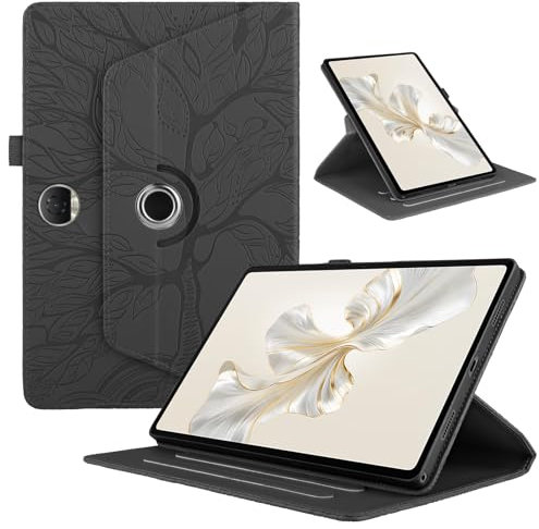 TEDTIKJT Tablet Custodia per con Honor Pad 9 12.1 Pollici 2023 (HEY2-W09) Cover in Pelle PU Flip 360°Ruotabile Supporto Protezione Tablet Cover per Honor Pad 9 12.1, Nero Albero