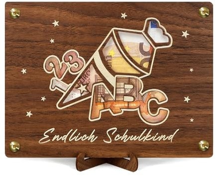 Giftota Einschulung Geschenk Holz - Endlich Schulkind - Einschulung Junge Mädchen, Geldgeschenke Verpackung mit Glückwunschkarte