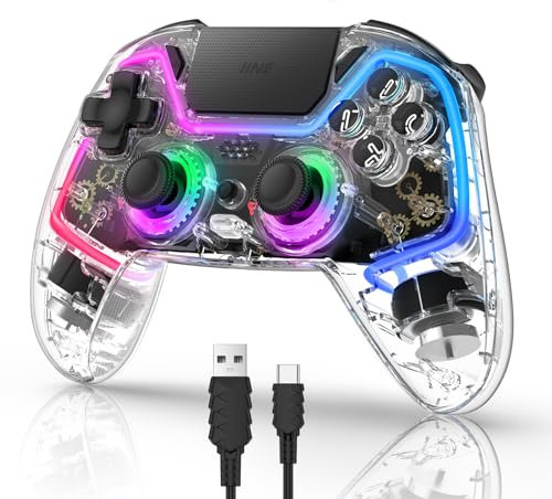 IINE PS4 Wireless Controller, Remote Control for PS4/Slim/Pro/PC with Hall Effect Joysticks and Triggers, Gamepad with 1000mAh Battery/RGB Light/Vibration/6-Axis Gyro/Multi Touch Pad/3.5mm Audio Jack