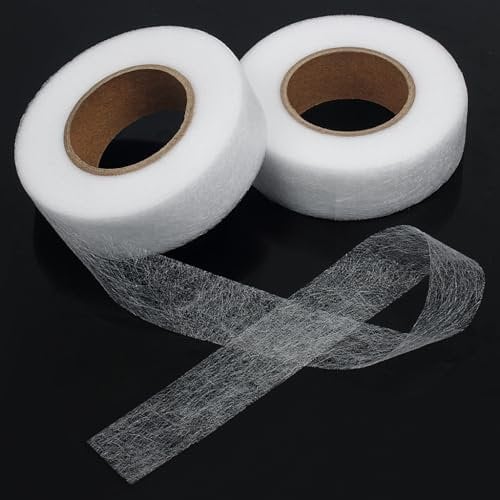 XYGK 2 paquetes de cinta de dobladillo de 25 metros, rollo de cinta adhesiva para dobladillo, 2 cm de ancho, cinta adhesiva de fusión de tela para pantalones, ropa, cortinas (25 metros)