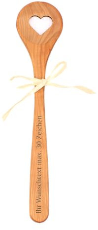 Dekolando Kochlöffel personalisiert mit Name/Wunschtext und Herz Motiv - Holzlöffel zum Kochen - Küchenhelfer aus Kirschholz Holzkochlöffel graviert