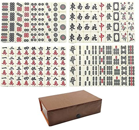 KYEQATY Mahjong-Set - Chinesisches Mahjong Spiel mit 149 Teilen - Miniaturversion für Kinder, Familien und Erwachsene - Tragbares Reise-Spielzeug für Kinder und Erwachsene