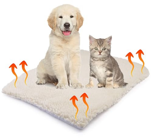 SIMPLY 4 PETS Self Heating Pet Pad - Super Soft Self Warming Heated Bed for Pets - Non-Slip Heated Cat Bed with Faux Fur Cover - Machine Washable, Thermal Pet Mat (48 x 38 CM)