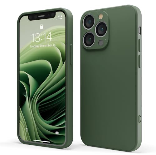 Red Ember Shockproof Case for iPhone, Ultra Slim Protective Liquid Silicone Matte Finish Phone Case with Soft Anti-Scratch Microfiber Lining (Green, iPhone 15 Pro)