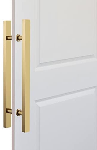 Set di maniglie per porte scorrevoli in acciaio inox dorato, per interni ed esterni, porte in legno/vetro, dimensioni 120 cm e 80 cm, facile da montare