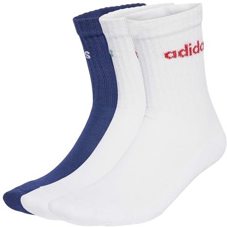 adidas Unisex Linear Crew Cushioned Socks 3 Pairs, Dark Blue/White/White, 8.5-10