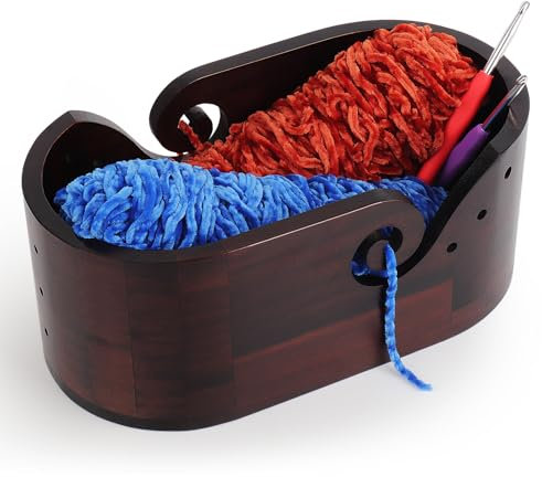Coopay Elliptisch Garnschale Doppelt mit Groß Kapazität, Supergroß Holz Strickschale für Wolle, Glatte Garnschale für Wolle Groß, Holz Wollschüssel für Häkel- und Strickprojekt, 28,5x15,5x15cm