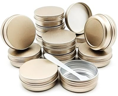 Wopanxye 12pack Aluminum Tin Cans, 1 oz / 30ml, Metal Round Tin Storage Jar Container with Screw Cap for Cream Lip Balm Cosmetic Candles Salve Makeup Eye Shadow Powder Tea, 30g refillable Jars Gold