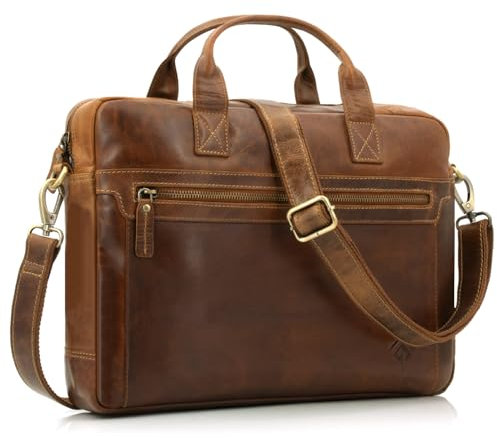 JOREY Business Tasche Herren Leder – Praktische Umhängetasche mit 3 Hauptfächern, Reißverschluss, Querformat, für Laptop und Büro (Camel)