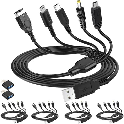 Xiatiaosann 5 in 1 USB Charger Cable Cord for DS Lite/for W-i-i U/New for 3DS XL/for 3DS X L/for 2DS/for Dsi XL, for NDS/for GBA SP, for PSP 1000 2000 3000 with USB to type C