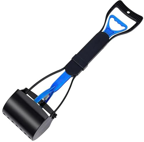 Harbour Housewares Long Handle Pooper Scooper - 60cm - Blue - 1x Portable Foldable Plastic Outdoor Garden Dog Cat Pet Poop Poo Litter Scoop Picker Grabber Bin Rake Shovel