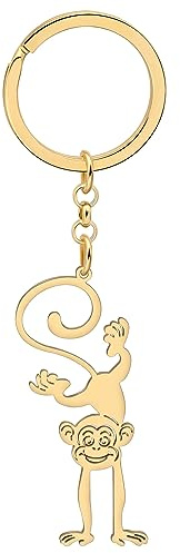 BONSNY Acier inoxydable mignon singe porte-clés cadeau pour femmes filles voyage drôle singe bijoux pour hommes clés de voiture sacs à dos accessoires