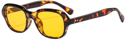 Long Keeper Retro Square Sunglasses for Women Men Vintage 70s 80s Tinted Rectangle Sun Glasses Trendy Slim Square Fashion Shades UV400 Protection (Leopard Frame - Orange Lens)