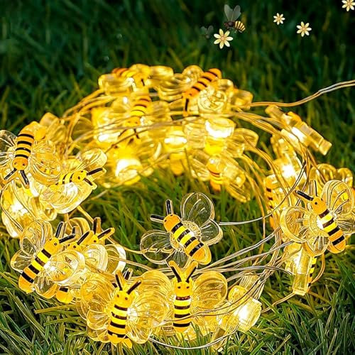 Biene Lichterkette,300CM 30LED Biene Licht Batteriebetrieben,Bienen Lichterketten für Innen und Außen,Bienen Dekoration für Kinderzimmer Garten Balkon Hochzeit Party Weihnachten Geburtstagsdeko