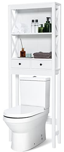 Generisch Platzsparendes Badezimmerregal mit Schubladen und Regalen, freistehend, über der Toilette, weißes Holz