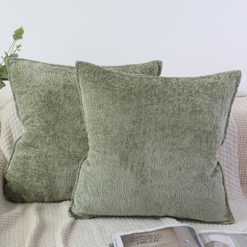 OYIMUA Kissenbezug 40x40 Grün 2er Set Chenille Kissenbezüge Textur Dekorativ Sofakissen Edel und Luxus Kissenhülle Weiche Kuschelkissen Deko Aesthetic Pillow Cover