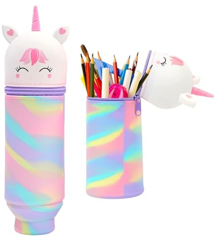 DONGSZQ Federmäppchen aus Weichem Silikon, 2-in-1 Kawaii Federmäppchen Einhorn, Cartoon Federmäppchen, Stand Up Federmäppchen für Schreibwaren Unisex, Tier Stifthalter, GroßE KapazitäT MäPpchen (C)