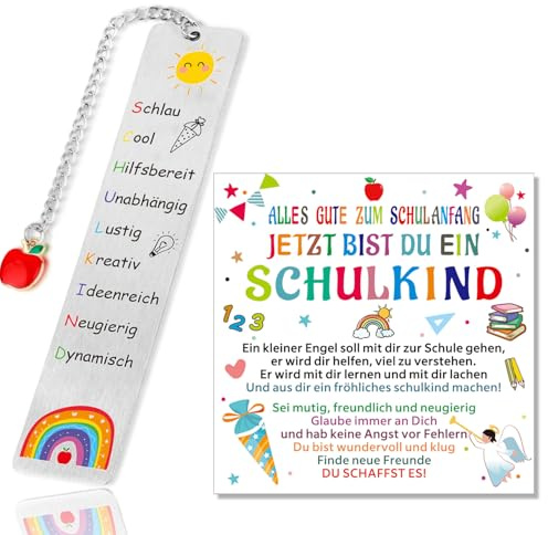 XINDY Geschenk Einschulung Junge und Mädchen, Schulkind 2026 Kinder Lesezeichen Metall Schultüte Inhalt Schultüte Füllung Einschulungsgeschenke Schulanfang Geschenke zur Einschulung mit Karte