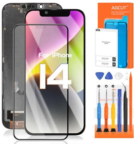 AGCUT LCD Bildschirm für iPhone 14 LCD Display für iPhone 14 A2882 A2649 A2881 A2884 A2883 6,1 Zoll Bildschirm Ersatz 3D Touch Digitizer Screen Replacement Assembly mit Reparatur, Schwarz Incell