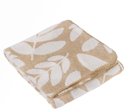 furn. Wylder Hazel Throw – Soft Reversible Woven Botanical Leaf Decorative Blanket (Oatmeal - 130x180cm)