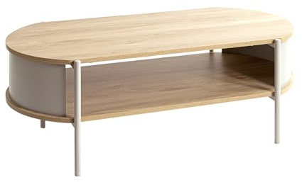 HAKU Couchtisch Beistelltisch rechteckig 2 Ebenen MDF-Dekor Eiche Hellbraun Metallgestell kaschmirgrau Sofatisch B 100 x H 37 x T 54 cm