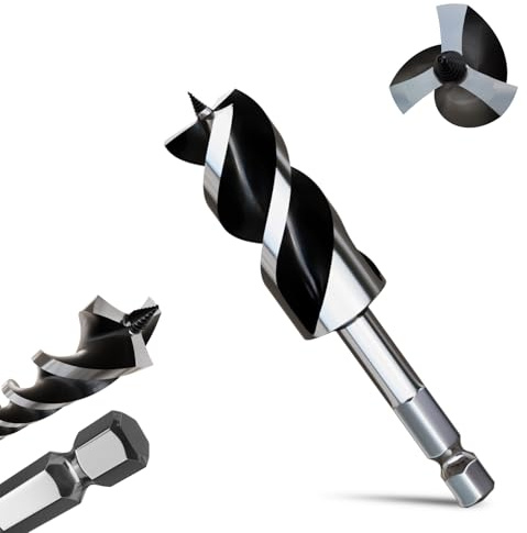 METOTY 32mmx155mm Auger Drill Bit Extra Long Drill Bits，12mm Hex Shank for Wood with Quick Change - 3-Cutter Design with Dual-Flute for Fast Chip Removal, Fits Hardwood, Softwood, PVC, Drywall