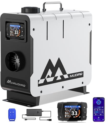 MUDIRO Dieselheizung 12V/24V/230V 8KW mit CO-Schutz (Auto-Abschaltung & Alarm), Bluetooth/Fernbedienung, TFT-Display, Auto-Höhenanpassung, China Standheizung für Camping, Wohnmobil, Zelt