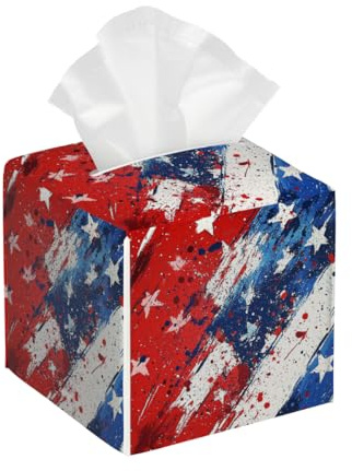 Taschentuchbox-Abdeckung, quadratisch, Leder, Unabhängigkeitstag, Happy 4. Juli, USA-Flagge, Taschentuchhalter, Gesichtspapier-Organizer, Spender für Tisch, Badezimmer, Tisch, Auto
