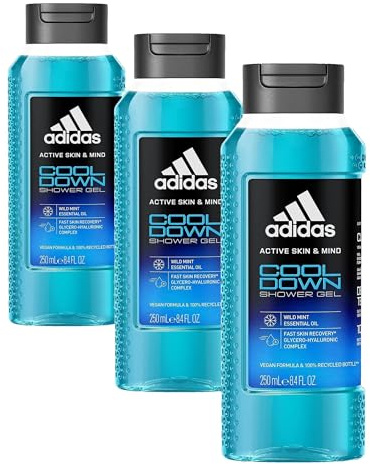 Adidas - Active Skin & Mind - Gel Douche Cool Down Homme - Formule Clean & Vegan, rafraîchissant - 250 ML (Lot de 3)