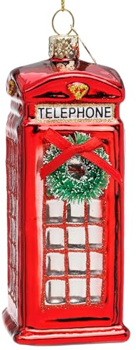 SIKORA Retro Telefonzelle UK besondere Weihnachtskugel Glas Christbaumschmuck Deko Figur Weihnachten Anhänger Ornament - Trend Line - BS041