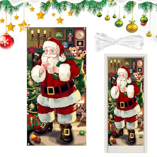 Couverture de porte de Noël - Polyester | Revêtement de porte Père Noël | Panneau de porte de Noël, bannière de sol de garage pour l'entrée d'hiver, l'école et la maison | Rideau de photographie