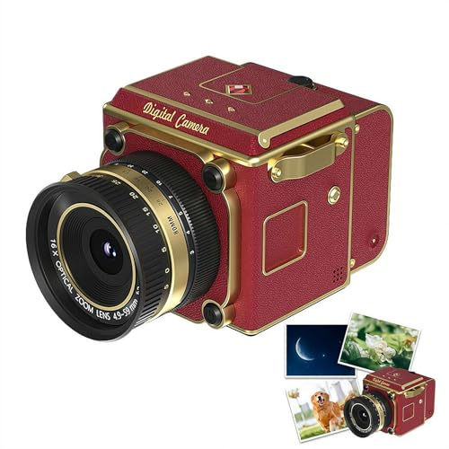 4K-Retro-Digitalkamera mit Zwei Objektiven, tragbare Mini-Vlogging-Kamera mit CCD-Sensor, 16-fachem Digitalzoom und OTG-Share, kompaktem LCD-Display für Einsteiger und Content-Ersteller (Red)
