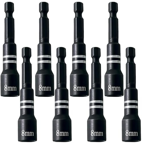 8 Pack Magnetic Nut Driver 8mm Hex Drive Socket, 2.56 Length Power Screw Drill Bits Socket Wrench Tools with 1/4 Quick Change Hex Shank for Power Drills Impact Drivers, Impact Driver Bits