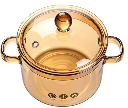Glass Simmer Pan - Heat Resistant Clear Glass Pan with Lid - Soup Pot with Lid - Suitable for Hot Simmering, Use on Stove, in Oven, Microwave, also for Tea, Pasta, Soup and Home
