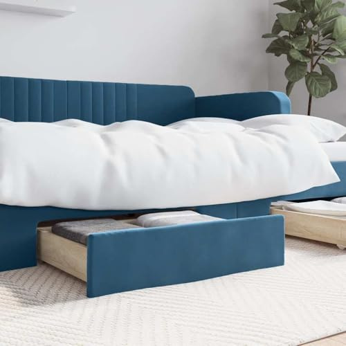 LKJVFCPW 2er Set Unterbettkommode Blau aus Holzwerkstoff und Samt – Praktischer Bettschubkasten mit Rollen für mehr Stauraum unter dem Bett