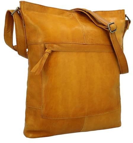 Gusti Umhängetasche Leder - Maola Damen Schultertasche Handtasche Laptoptasche Vintage Braun Leder