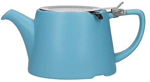 London Pottery Oval Teapot with Infuser for Loose Tea, Stoneware, Satin Blue, 3 Cup Loose Leaf Teapot