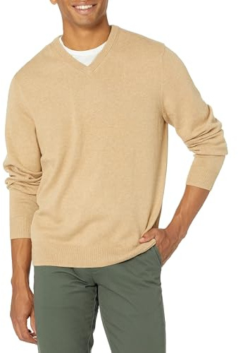 Amazon Essentials Men's V-Neck Pullover Jumper (Available in Big & Tall), Camel Heather, XS