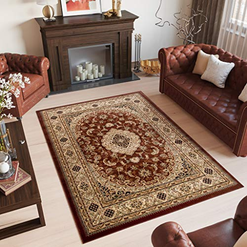 TAPISO Yesemek Teppich Klassisch Kurzflor Wohnzimmer Orientalisch Floral Ziegler Ornament Muster Bordüre Braun Rot Barock Design ÖKOTEX 250 x 350 cm