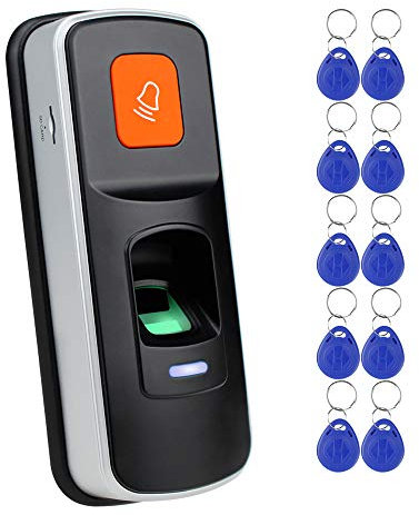 uoweky Fingerprint Access Control Reader Standalone RFID Biometric Door Opener Holder SD Card + 10pcs RFID 125KHz Blue Key Ring