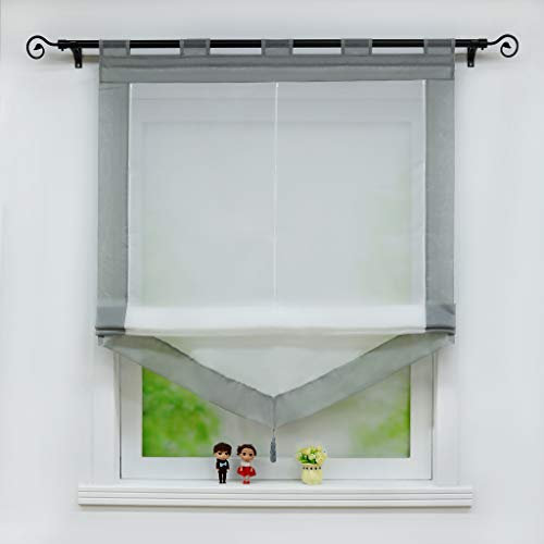 Joyswahl Voile Raffrollo mit Quaste Transparenter Dreieck Rollos mit farbigem Blende »Julia« Schals Fenster Gardine mit Schlaufen BxH 140x140cm Grau 1 Stück