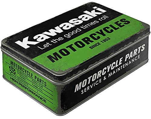 Nostalgic-Art Retro Vorratsdose Flach, 2,5 l, Kawasaki – Motorcycles – Geschenk-Idee für Biker, Blech-Dose mit Deckel, Vintage Design
