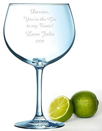 Grand message personnalisé en verre à gin de 72 cl gravé au laser
