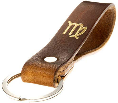 ELBERCRAFT® Schlüsselanhänger Leder Sternzeichen Jungfrau Gold geprägt das kleine Geschenk zum Geburtstag für deinen Lieblingsmenschen Frau oder Mann Handmade in Germany