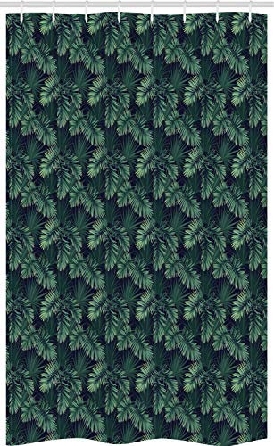 ABAKUHAUS Paume Rideau de Douche Stalle, Motif Exotique Jungle Feuillage, Ensemble de Salle de Bain en Tissu en Crochets, 120 x 180 cm, Jade Vert Marine Vert