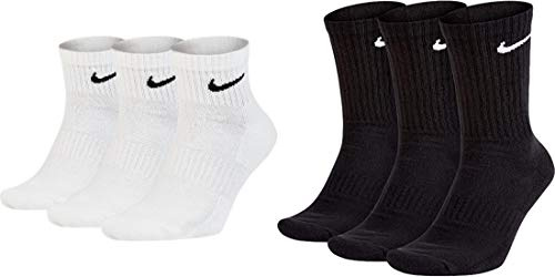Nike Lot de 3 paires de chaussettes courtes et 3 longues - Blanc noir ou mélangé - Taille : 46-50 - Couleur : blanc noir
