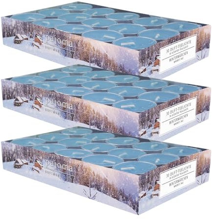 pajoma® Teelichte 3er Pack, Wintermärchen | 90 Duft-Teelichte in Aluminiumhülle, Brenndauer ca. 4 Stunden - Höhe 1,5 cm ø 3,5 cm | Premium Qualität | Deko, Gastronomie, Outdoor, Windgläser, Hochzeit