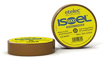 etelec Nastro Adesivo Isolante PVC, Impiego Generale Protezione Connessioni Elettriche Cavi Bassa Tensione, 19 mm x 25 m, Spessore 0,15 mm, Marrone