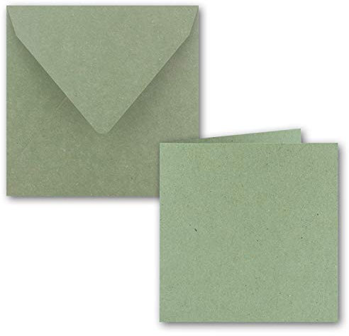 75x Quadratisches Faltkarten Set aus Kraft-Papier in Grün 15 x 15 cm - Doppel-Karten und Briefumschläge aus Recycling-Papier - Serie Umwelt